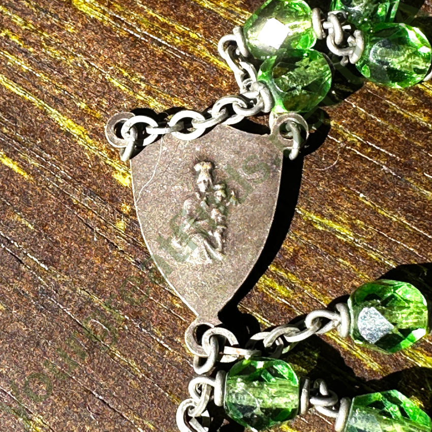 Vintage Sterling Silver & Green Glass Bead Rosary Rosary Necklace