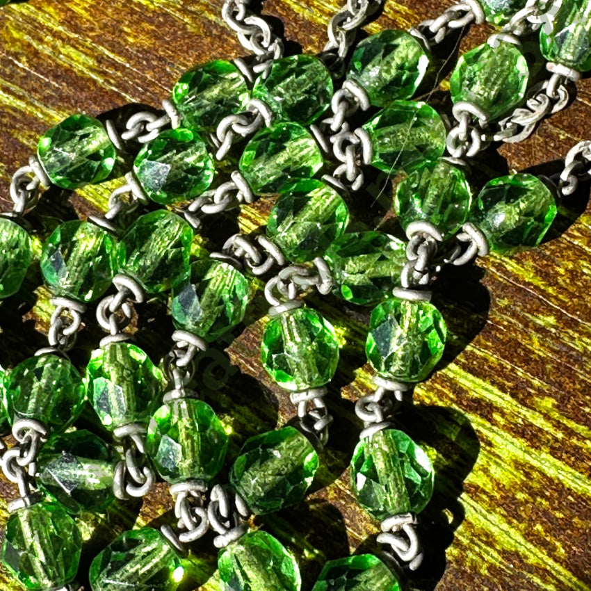 Vintage Sterling Silver & Green Glass Bead Rosary Rosary Necklace