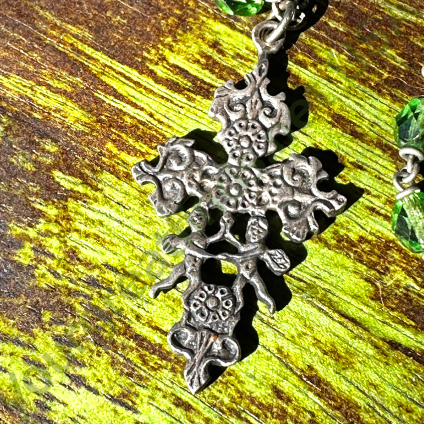 Vintage Sterling Silver & Green Glass Bead Rosary Rosary Necklace