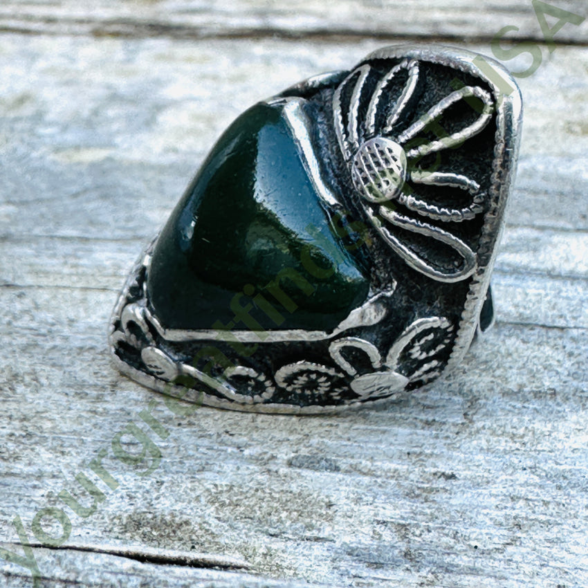 Vintage Sterling Silver & Green Turquoise Adjustable Ring Ring