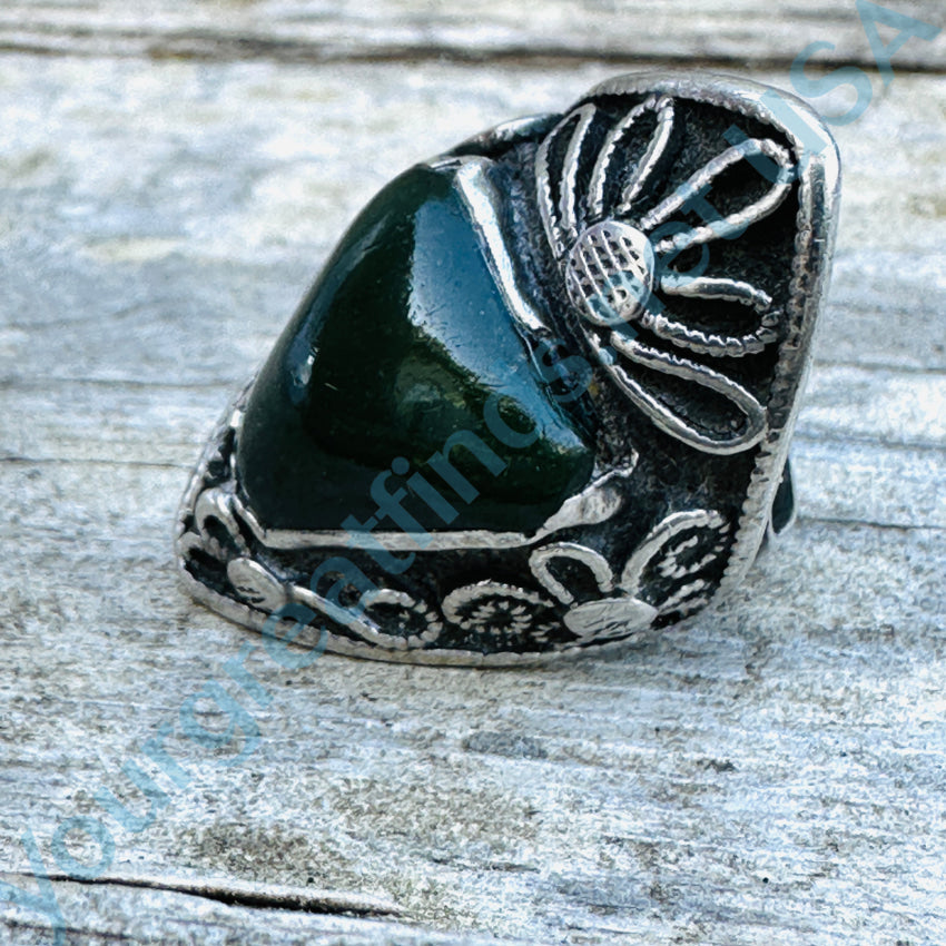 Vintage Sterling Silver & Green Turquoise Adjustable Ring Ring