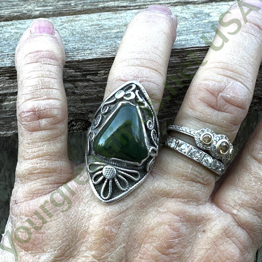 Vintage Sterling Silver & Green Turquoise Adjustable Ring Ring