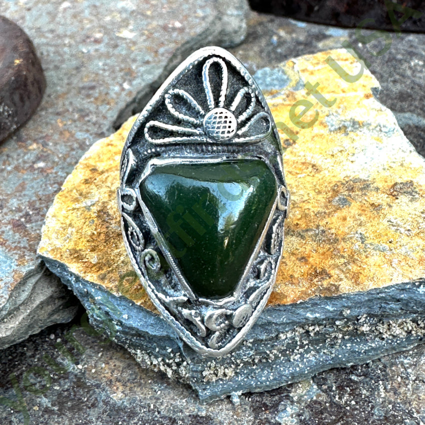 Vintage Sterling Silver & Green Turquoise Adjustable Ring Ring