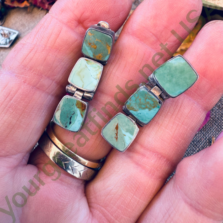 Vintage Sterling Silver & Green Turquoise Earrings Clip pin