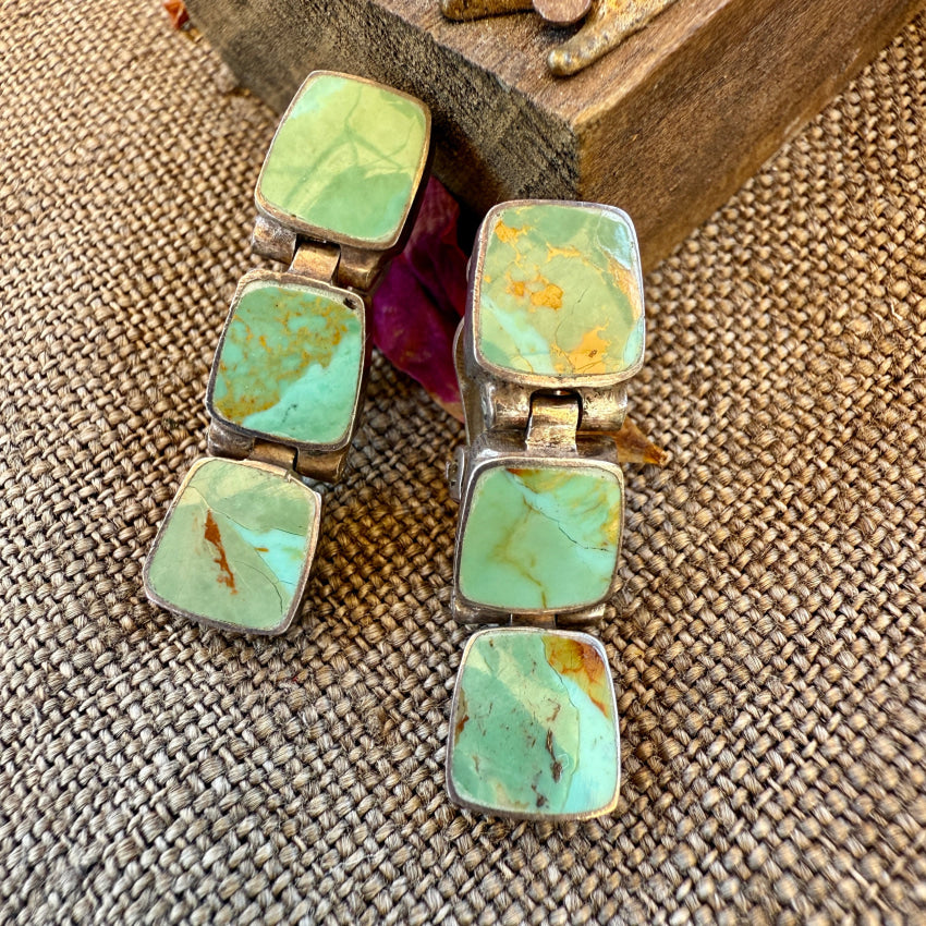 Vintage Sterling Silver & Green Turquoise Earrings Clip pin