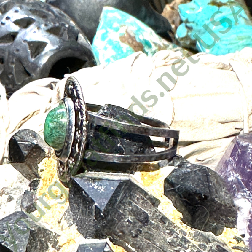 Vintage Sterling Silver Green. Turquoise Ring Adjustable