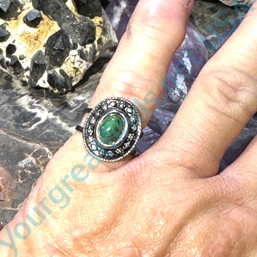 Vintage Sterling Silver Green. Turquoise Ring Adjustable