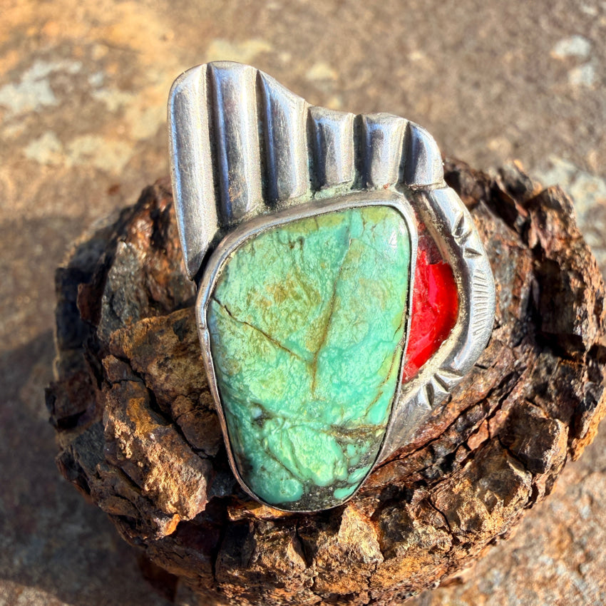 Vintage Sterling Silver & Green Turquoise Ring Black Hawk 7 ring