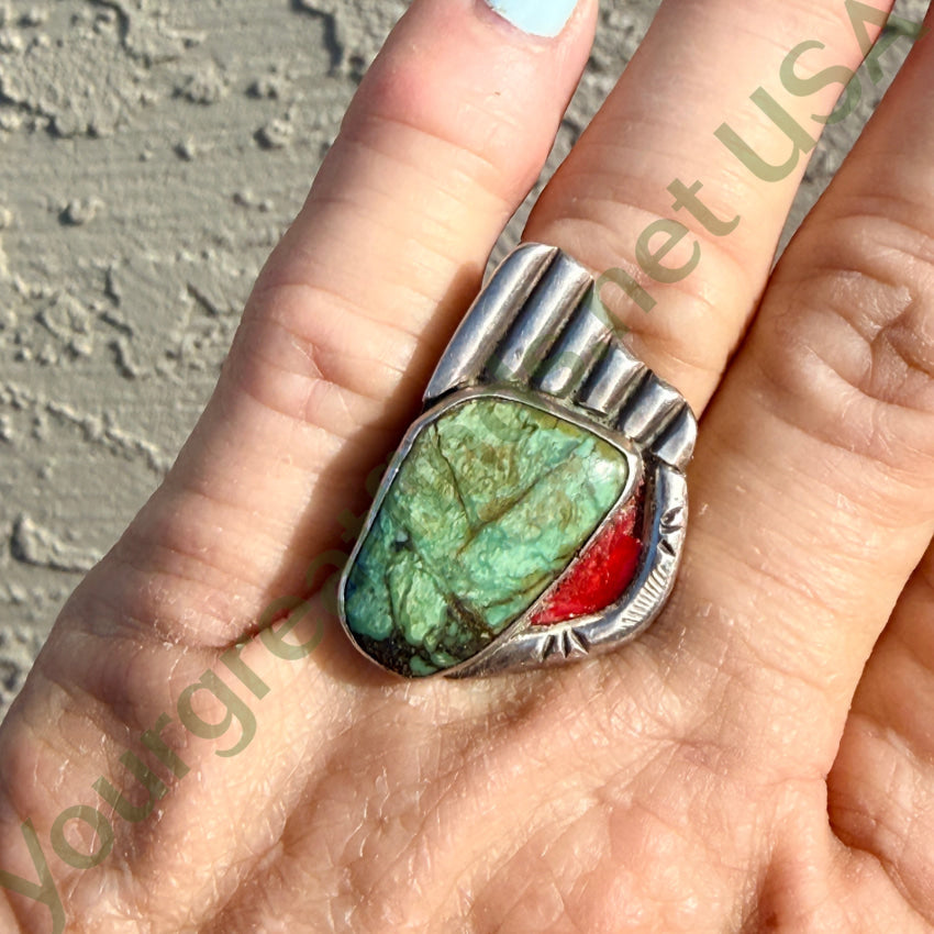 Vintage Sterling Silver & Green Turquoise Ring Black Hawk 7 ring