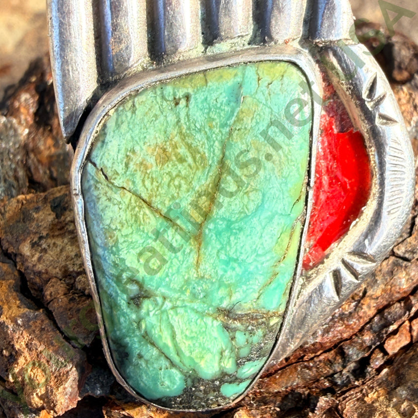 Vintage Sterling Silver & Green Turquoise Ring Black Hawk 7 ring