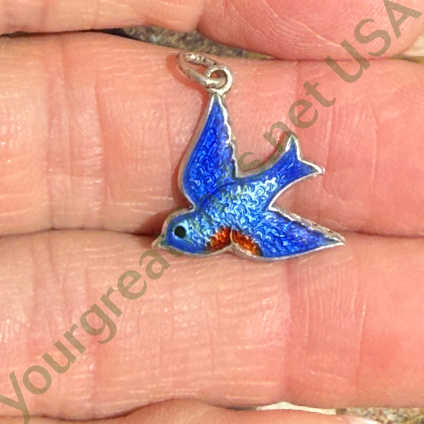 Vintage Sterling Silver Guilloche Enamel Bluebird Pendant pendant