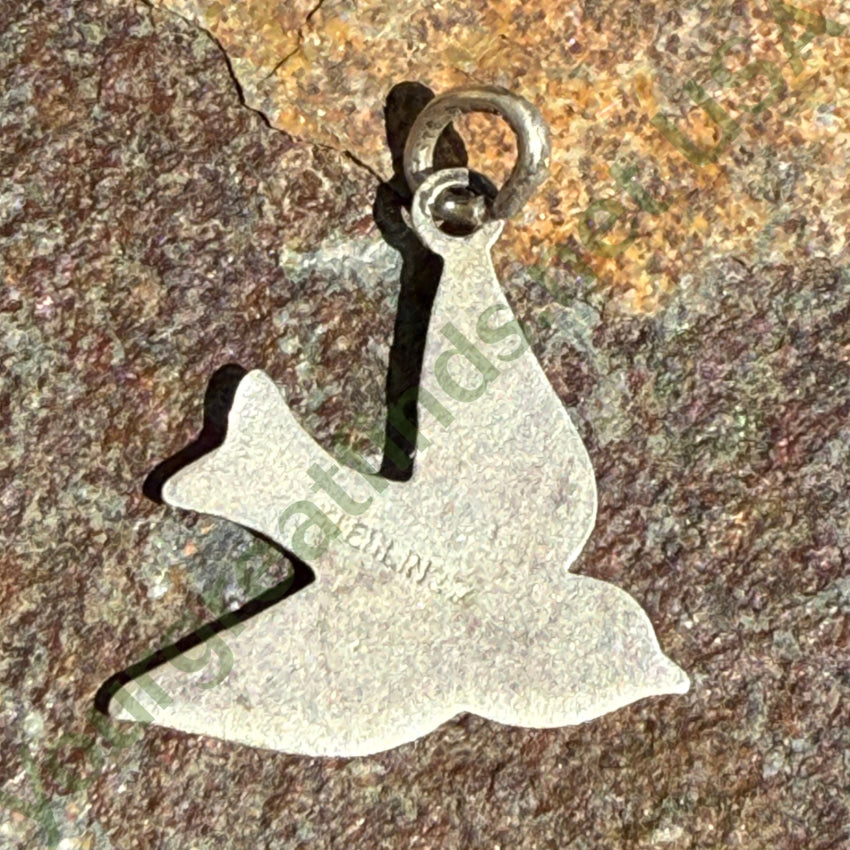 Vintage Sterling Silver Guilloche Enamel Bluebird Pendant pendant