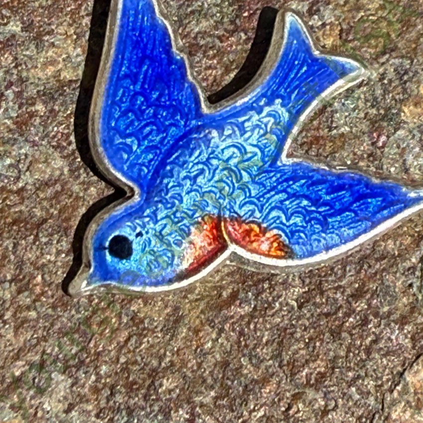 Vintage Sterling Silver Guilloche Enamel Bluebird Pendant pendant
