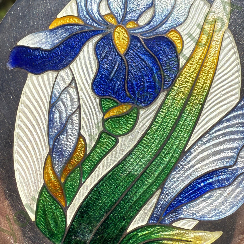 Vintage Sterling Silver & Guilloche Enamel Iris Pin / Pendant Bracelets