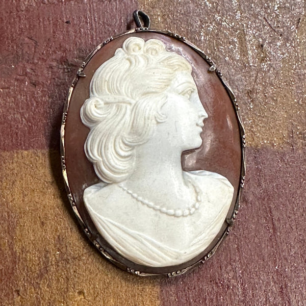 Vintage Sterling Silver Large Hand Carved Shell Cameo Brooch, Cameo Brooch, Antique top Cameo Brooch, Shell Cameo Brooch, Victorian Cameo Brooch