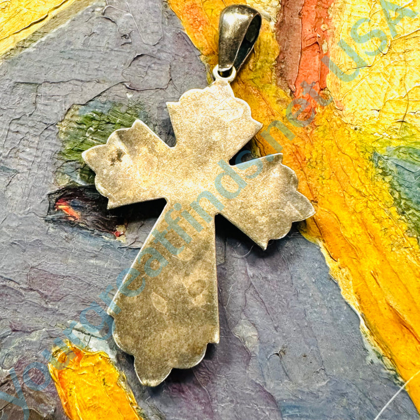 Vintage Sterling Silver Hand Etched Holy Cross Pendant Pendant