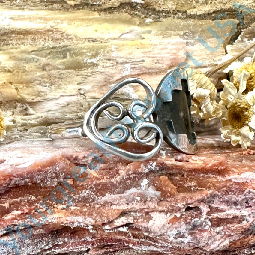 Vintage Sterling Silver Heart Filigree Ring Overlay Design Size 7.5