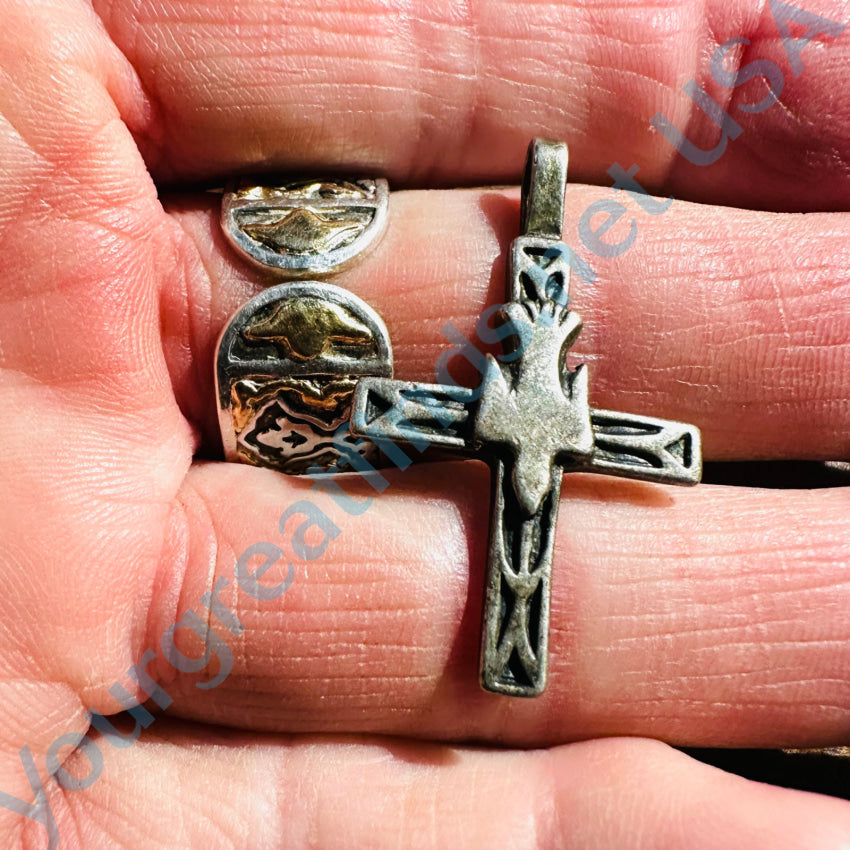 Vintage Sterling Silver Holy Cross & Dove Pendant