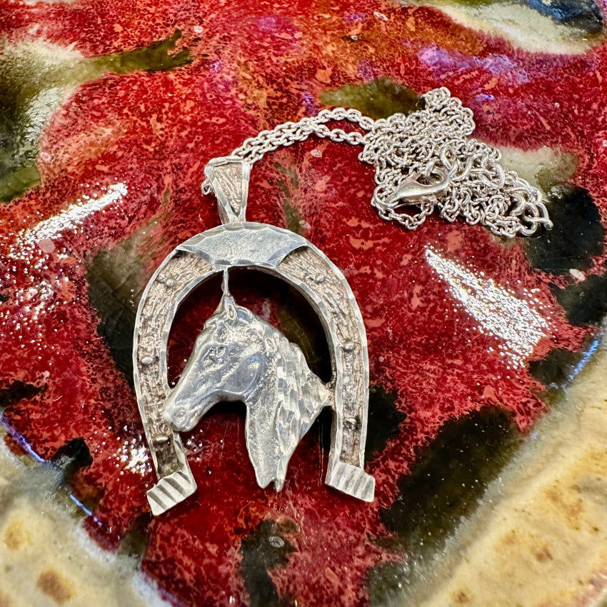 Vintage Sterling Silver Horse And Horseshoe Necklace