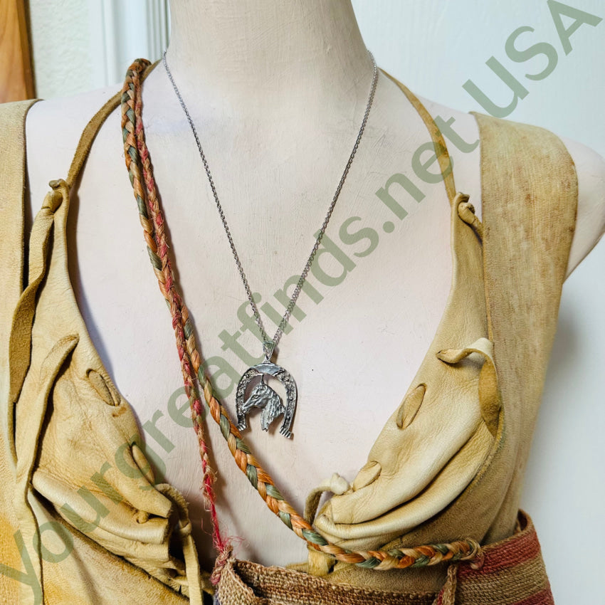 Vintage Sterling Silver Horse And Horseshoe Necklace
