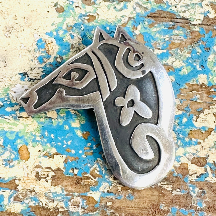 Vintage Sterling Silver Horse Head Pin Overlay Design James Avery