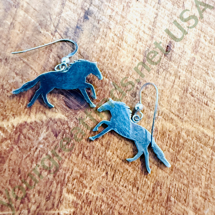 Vintage Sterling Silver Horse Pierced Earrings Earrings