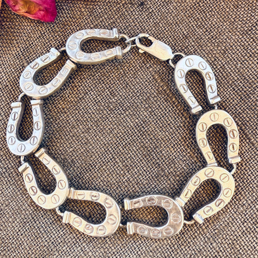 Vintage Sterling Silver Horseshoe Link Bracelet earrings