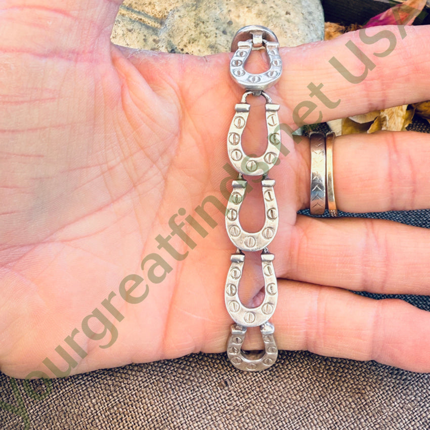 Vintage Sterling Silver Horseshoe Link Bracelet earrings