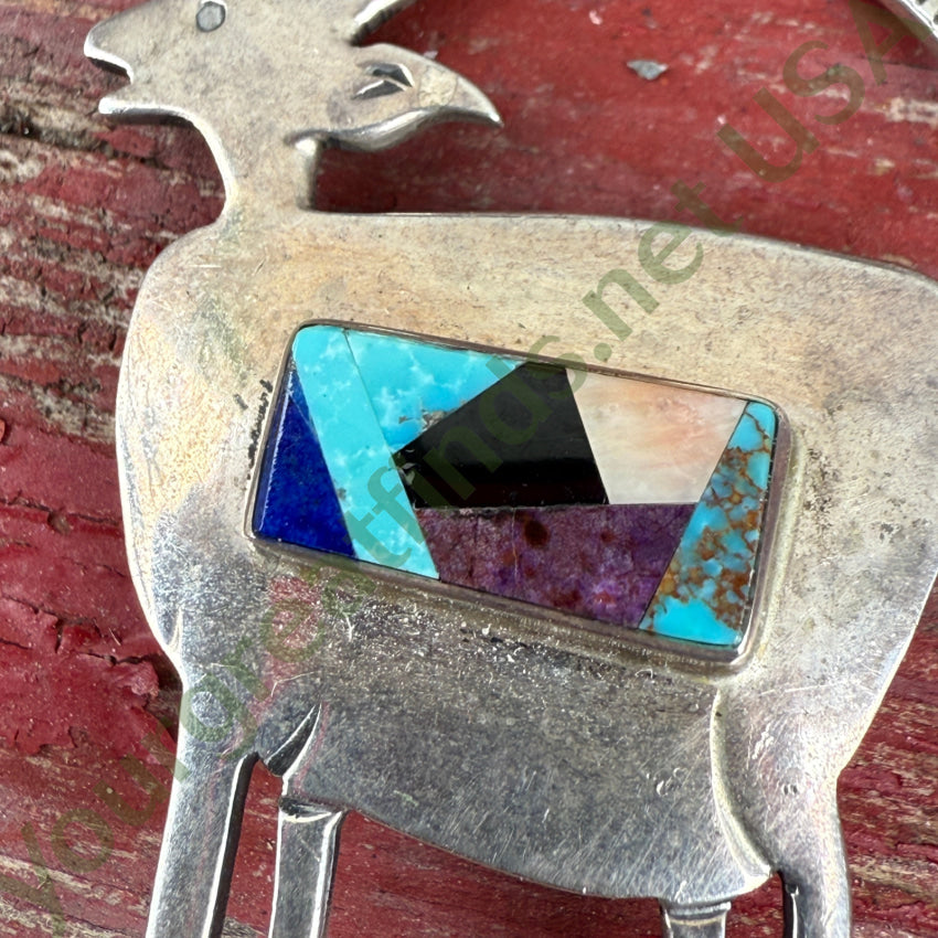 Vintage Sterling Silver Ibex Sheep Channel Inlay Turquoise pin brooches