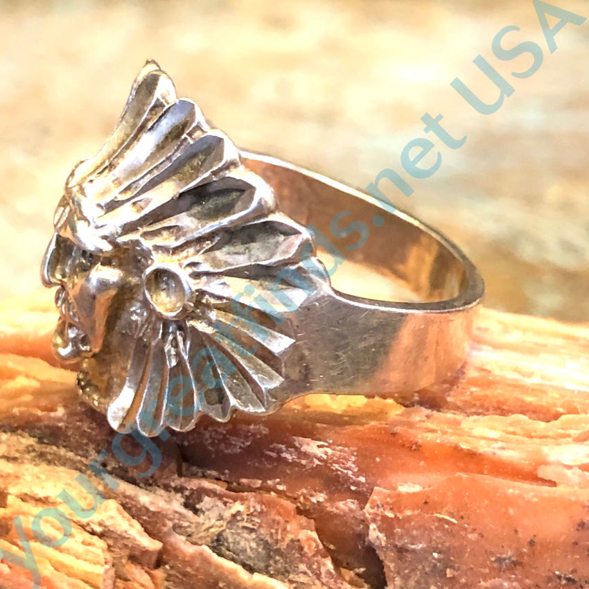 Vintage Sterling Silver Indian Chief In Bonnet Ring Size 11 3/4