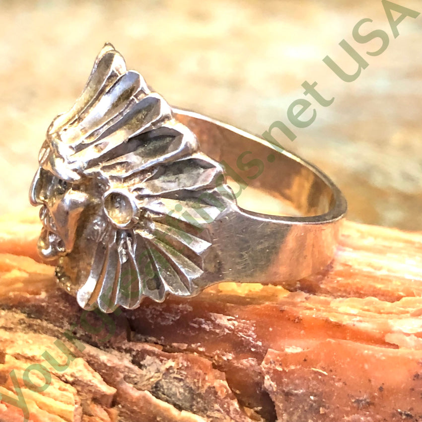 Vintage Sterling Silver Indian Chief In Bonnet Ring Size 11 3/4