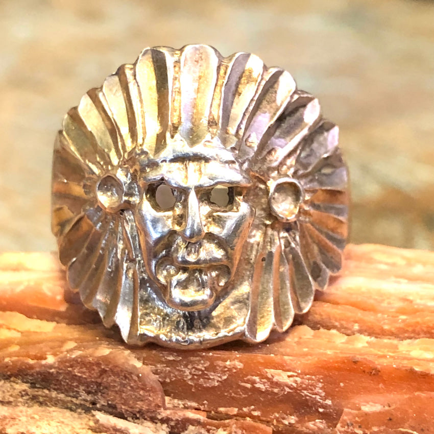 Vintage Sterling Silver Indian Chief In Bonnet Ring Size 11 3/4