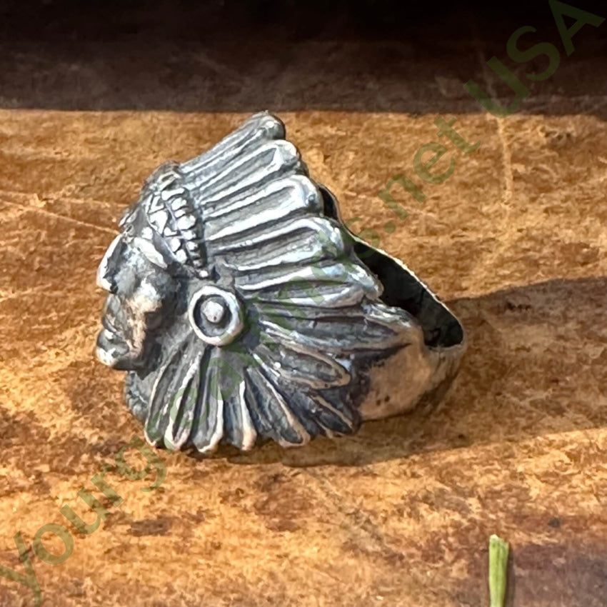 Vintage Sterling Silver Indian Chief In War Bonnet Ring 9.5