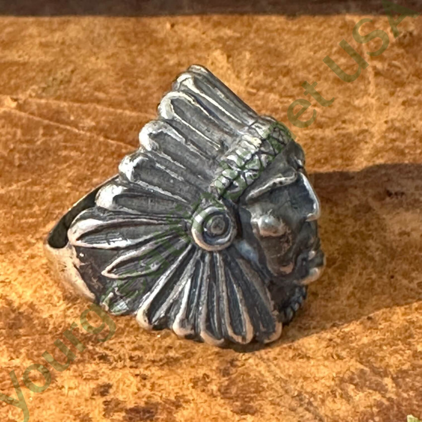 Vintage Sterling Silver Indian Chief In War Bonnet Ring 9.5