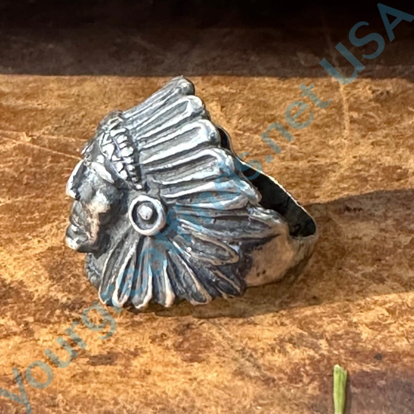 Vintage Sterling Silver Indian Chief In War Bonnet Ring 9.5