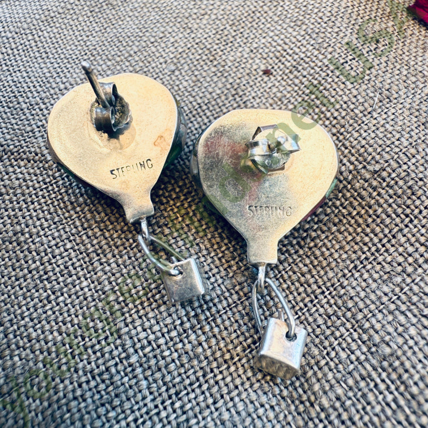 Vintage Sterling Silver & Inlay Gemstone Hot Air Balloon Pierced Post Earrings pin