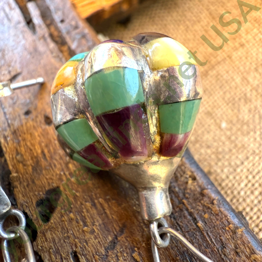Vintage Sterling Silver & Inlay Gemstone Hot Air Balloon Pierced Post Earrings pin