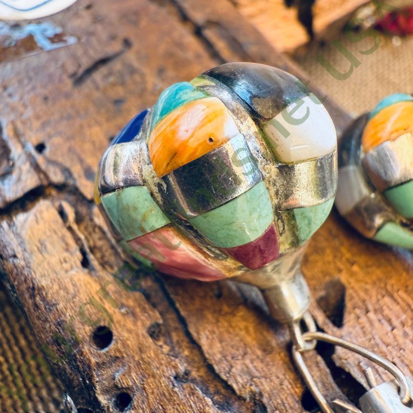 Vintage Sterling Silver & Inlay Gemstone Hot Air Balloon Pierced Post Earrings pin
