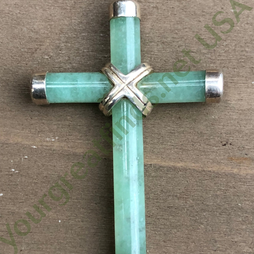 Vintage Sterling Silver & Jade Holy Cross Pendant