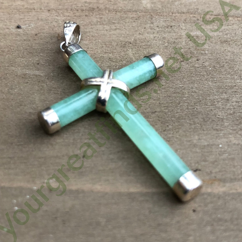 Vintage Sterling Silver & Jade Holy Cross Pendant