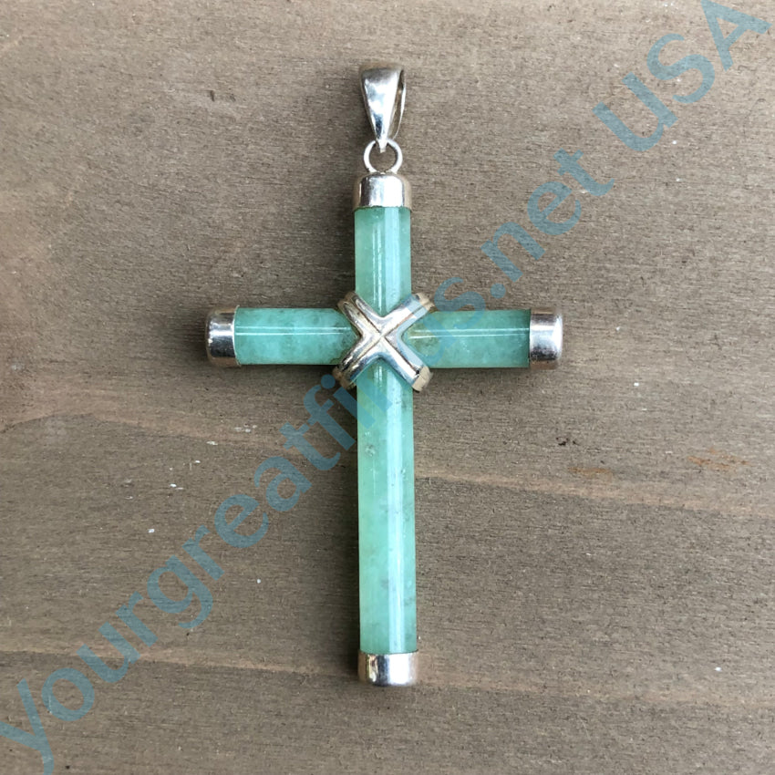 Vintage Sterling Silver &amp; Jade Holy Cross Pendant