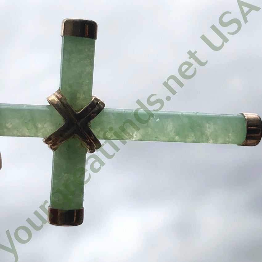 Vintage Sterling Silver & Jade Holy Cross Pendant