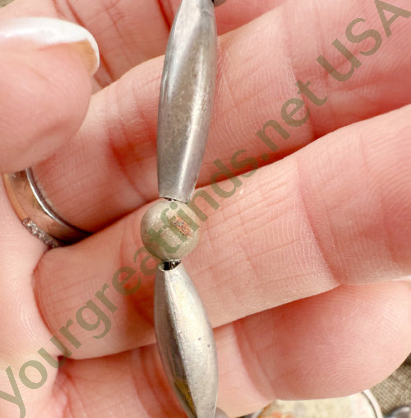 Vintage Sterling Silver & Jasper Bench Bead Necklace necklace