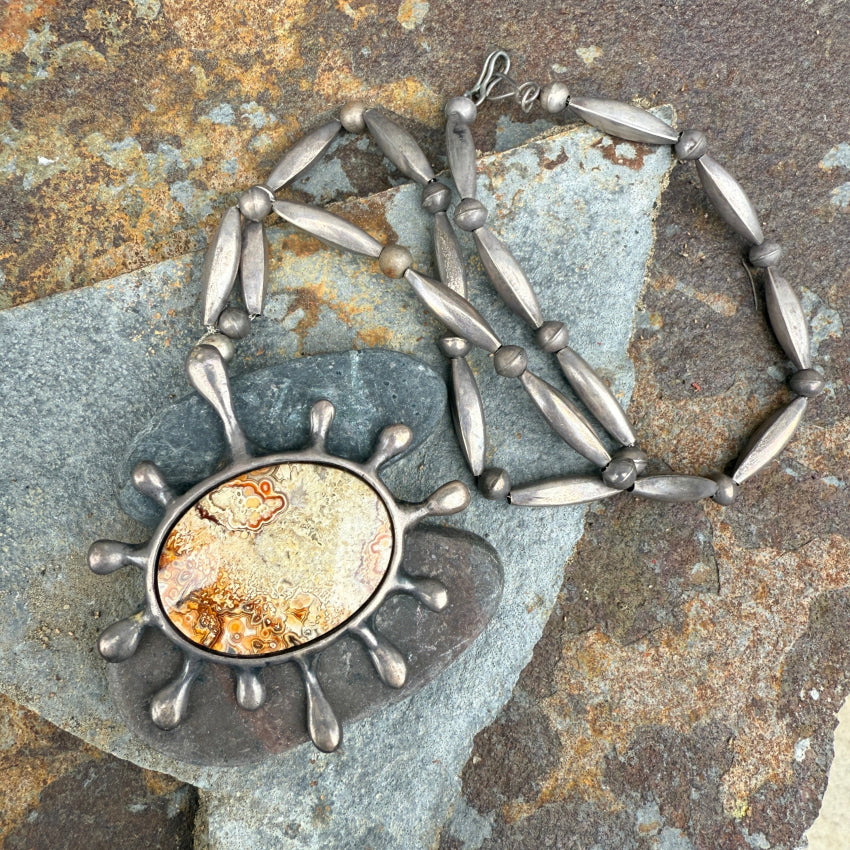 Vintage Sterling Silver & Jasper Bench Bead Necklace necklace