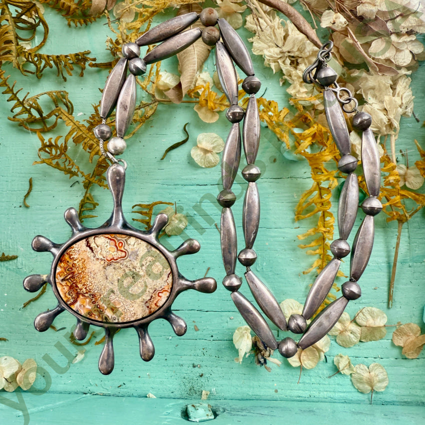 Vintage Sterling Silver & Jasper Bench Bead Necklace necklace