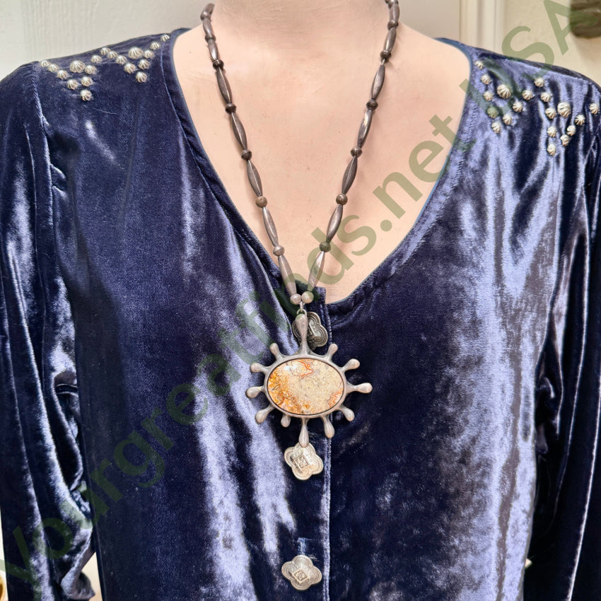 Vintage Sterling Silver & Jasper Bench Bead Necklace necklace
