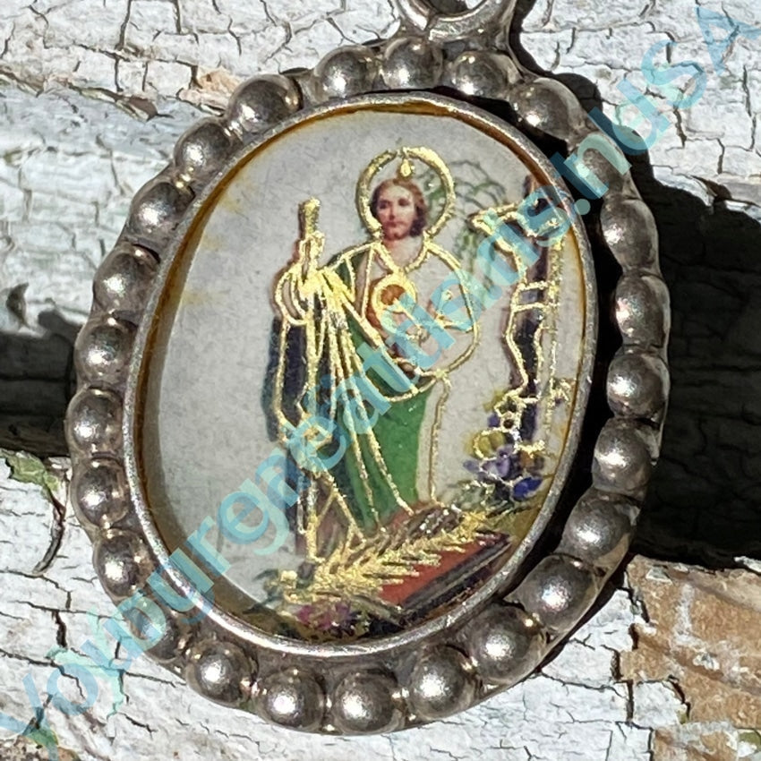 Vintage Sterling Silver Jesus Pendant Hand Gilt Painted Yourgreatfinds