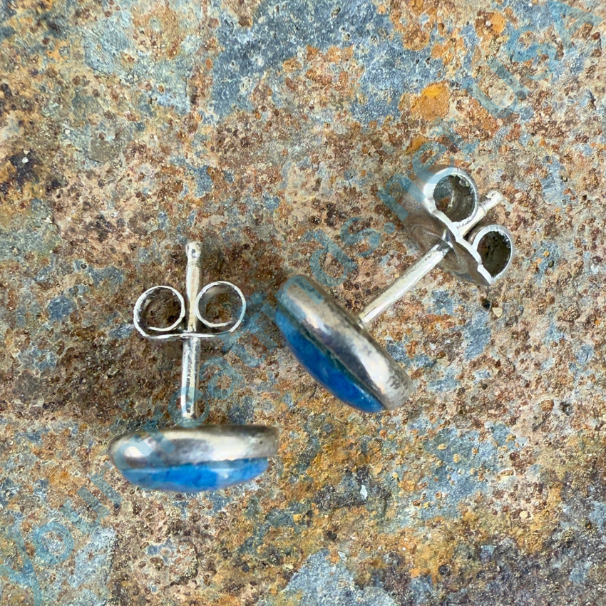 Vintage Sterling Silver Lapis Lazuli Pierced Post Stud Earrings Earrings