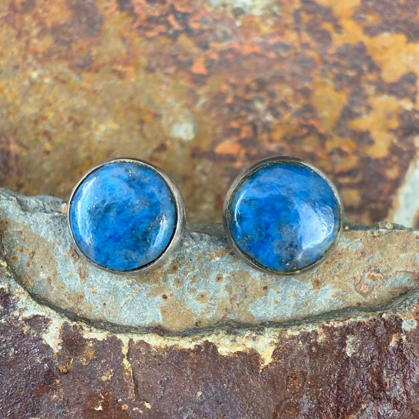 Vintage Sterling Silver Lapis Lazuli Pierced Post Stud Earrings Earrings