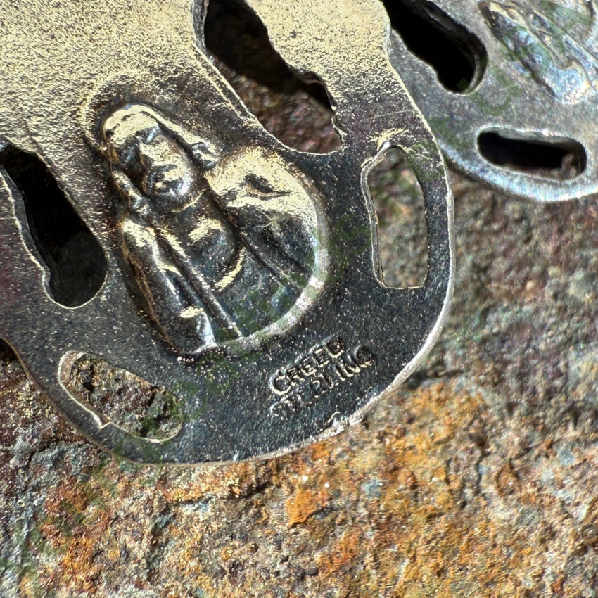 Vintage Sterling Silver & Lapis Lazuli Sacred Mother Pierced Earrings earrings